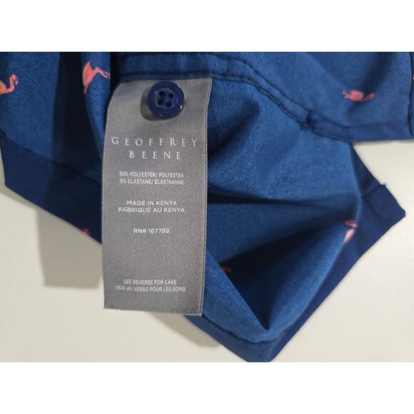 Geoffrey Beene men's blue with pink Flamingos short sleeves button-down shirt - Picture 4 of 7